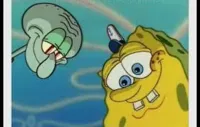 Spongebob and Squidward looking down on pizza