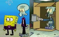 Fancy SpongeBob and poor Carlo