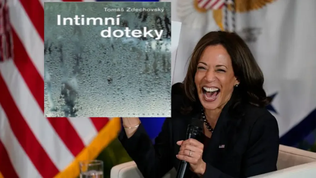 Kamala Harris holding sign