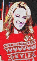 Kylie Christmas sweater deep-fried