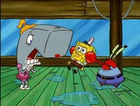 Mr. Krabs offering up SpongeBob to Pearl