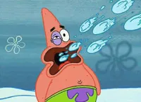 Patrick getting hit in the mouth by snowballs