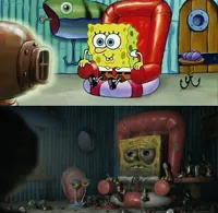 Sad spongebob watching tv