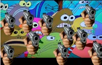 Spongebob angry mob with guns