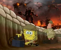 Spongebob in the trenches during a war