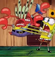 SpongeBob strangling Mr. Krabs