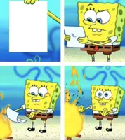 SpongeBob throwing paper in the fire