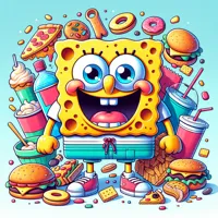 spongebob with a lot of food