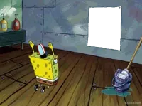 Spongebob yelling at a poster