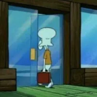 Squidward walking out the door